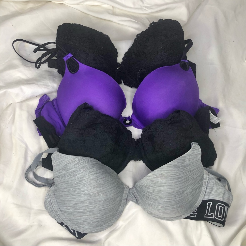 34C 4 Bras Purple and Gray Women’s Push-Up - Lace and Smooth Styles